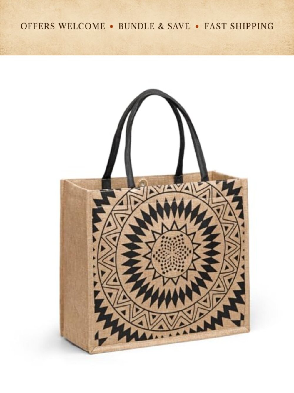 Jute Tote Bag Large Burlap Tote Laminated Interior Soft Handles